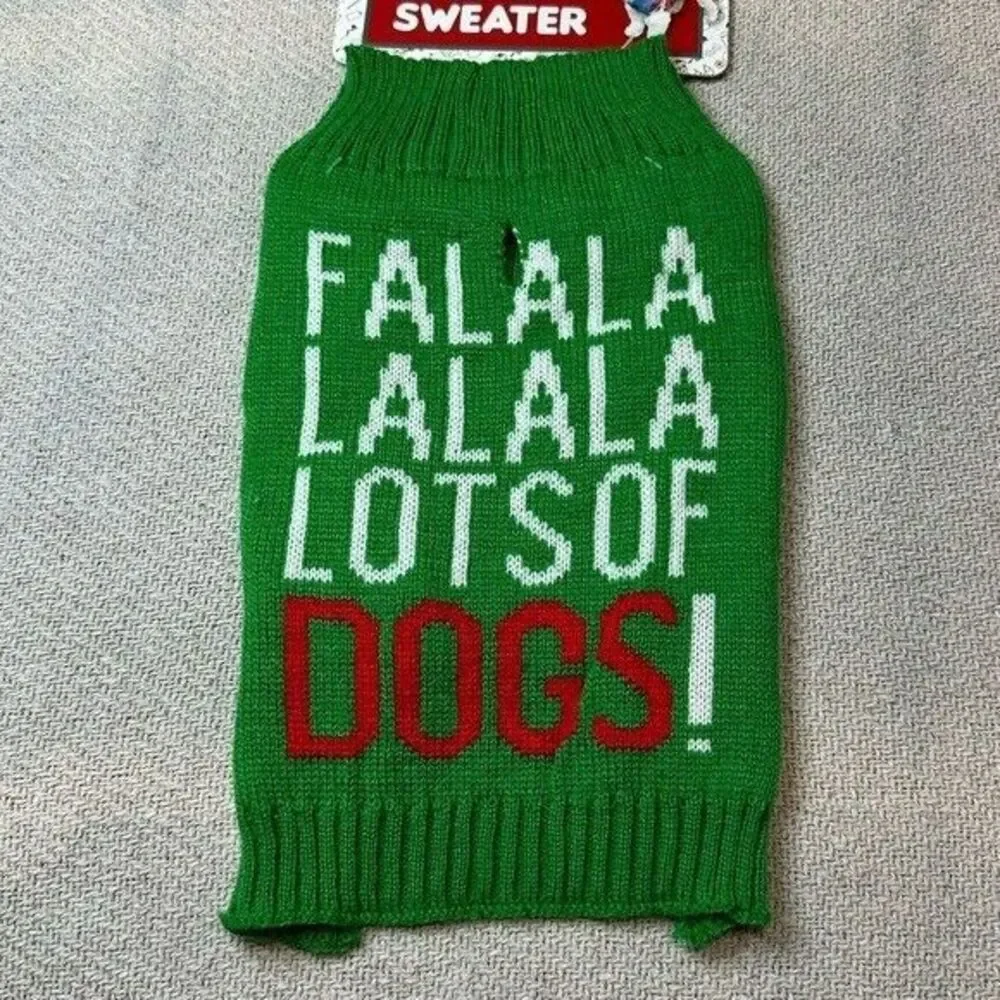 Falalala Lots of Dogs Pet Christmas Holiday Sweater NWT Size Medium Green Puppy